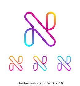 Abstract Letter N Line Monogram Colorful loops logotype, Circle shape, swirl spiral infinity logo symbol, Technology and digital connection