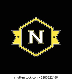 Abstract letter N logo design template with black background. Colorful creative hexagon sign. Universal vector icon.