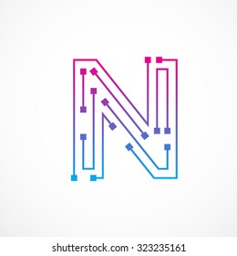 Abstract letter N logo design template,technology,electronics,digital,dot connection cross vector logo icon logotype