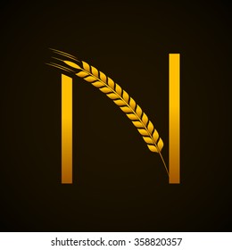 Abstract letter N logo design template with Ears of Wheat,Rice,Vector Illustration
