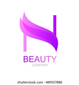 Abstract letter N logo design template with beauty spa salons yoga,purple