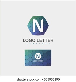 Abstract letter N logo design template. Colorful creative hexagon sign. Universal vector icon.