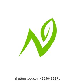 Abstract Letter N logo. leaf, green finance