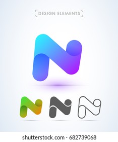 Abstract letter N logo in material design style. Origami paper icon