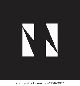 Abstract letter N logo negative space inside rectangle shape unique and vector monogram
