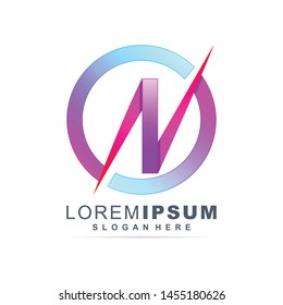 abstract letter n logo vector with circle 