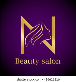 Abstract letter N logo,Gold Beauty salon logo design template