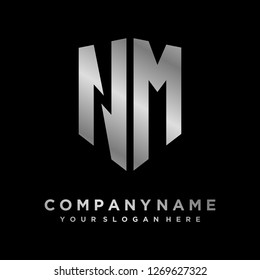 Abstract letter N M shield logo design template