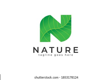Abstract Letter N Nature Logo, letter N and leaf combination, isolated on white background, flat design logo template element, vector illustration
