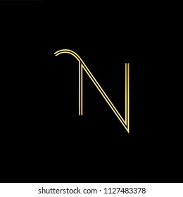 Abstract letter N NN. minimal logo design template. Vector letter logo with gold and black color.