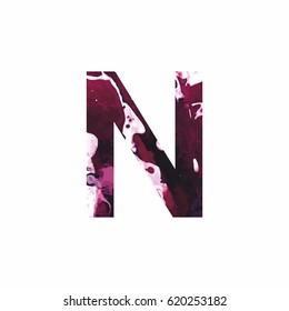 Abstract letter N on a white background in the form of stains of paint. Reminiscent of marble