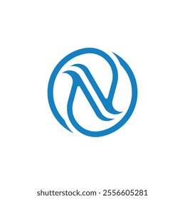 Abstract Letter N Sea Water Waves Logo Design. Business Card Vector Template