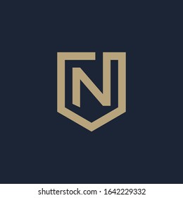 Abstract Letter N Shield logo design. Shield Line geometry  for company Security logo. Logo Icon Template for Web and Business Card. - vector