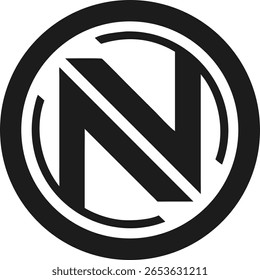 Silhueta de letra n abstrata dentro de um design de logotipo de vetor minimalista de círculo