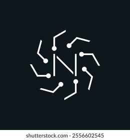 abstract letter N technology network digital logo design graphic icon vector