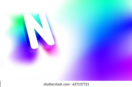 Abstract Letter N. Template of creative glow 3D logo corporate identity of company or brand name letter N. White letter abstract, multicolored, gradient, blurred background. Graphic design elements.