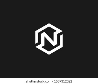 Abstract letter N vector logo icon design modern minimal style illustration. Hexagon alphabet emblem sign symbol mark logotype