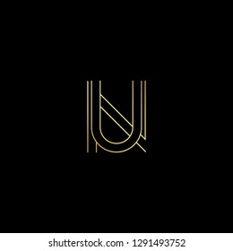 Abstract letter NU UN. Minimal logo design template. Vector letter logo with gold and black color.