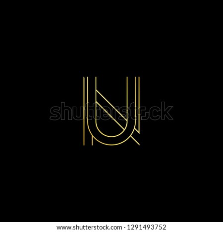 Abstract letter NU UN. Minimal logo design template. Vector letter logo with gold and black color.