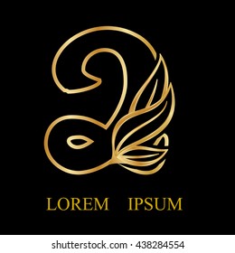 Abstract letter number 2 logo design,Gold, beauty industry and fashion logo.cosmetics business, gold nature logo abstract design and leaf