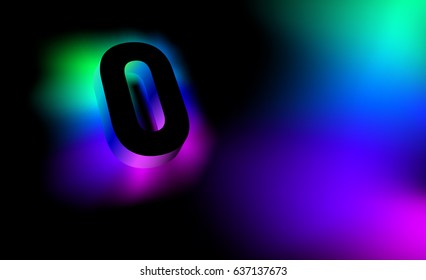 Abstract letter O. Creative glow pattern 3D logo corporate style of the company or brand name O. Black letter abstract, multicolored, gradient, blurred background. Elements of graphic design