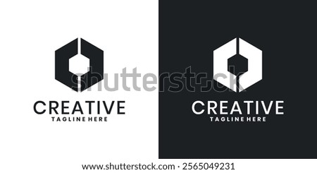 Abstract letter O logo design, geometric hexagon shape