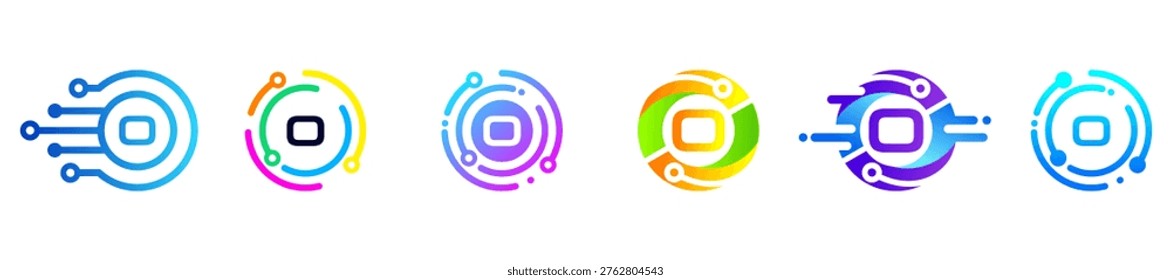 Abstract letter O logo formed with vibrant gradient circles and modern tech style