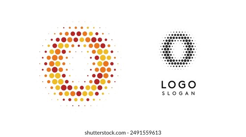 Abstract letter O logo with orange to red gradient dots, modern minimalist design for business branding, corporate identity, technology firms. Stylish and professional symbol. Vector illustration