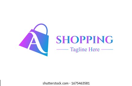 Abstrakter Brief A mit auf Einkaufstasche. Abstraktes Shopping-Logo. Logo des Online-Shops