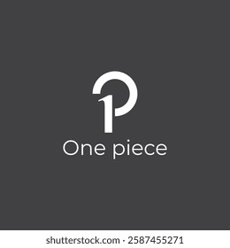 Abstract letter P, 1P initial, one piece, 1 piece minimal clean modern vector black and white