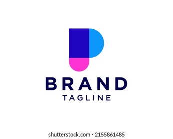 Abstract Letter P Blue Line Logo. Flat Vector Logo Design Template Element
