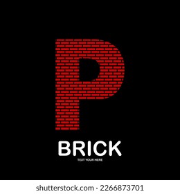 Lettre abstraite p avec modèle de logo vectoriel en brique. Adapté aux logotypes d'entreprise, de web, d'entreprise, de bâtiment et d'art. Utiliser également pour la croissance et le symbole de brique