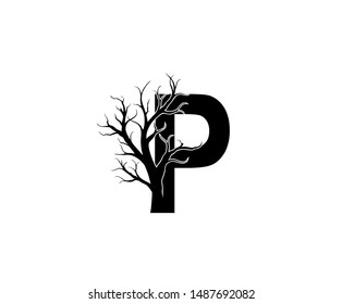 Abstract Letter P Dead Tree Logo Icon. 