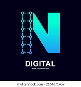 Abstract letter P with dots connection vector logo design. Suitable for biotechnology molecule atom DNA chip symbol, Medicine, science, technology, laboratory, electronic