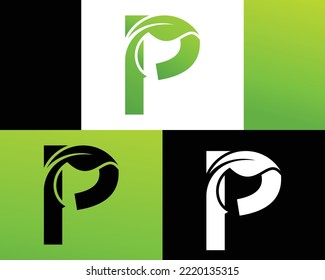 Abstract letter P green leaf logo