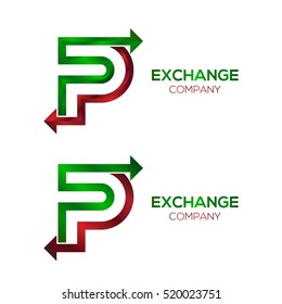 Abstract Letter P logo with Arrow Forward Signs, Express Exchange Symbols, Transportation Export Import icons, Technology Digital Connection concept for Corporate identity Trading Business company