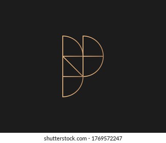 Abstract letter P logo design template on dark background. Premium line gradient alphabet from geometric shapes emblem sign symbol mark logotype