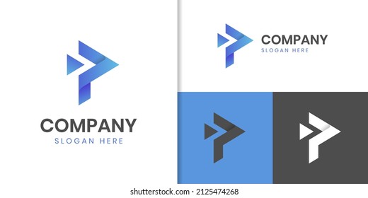 abstract letter P logo design with play icon vector symbol for media, technology, elements logo