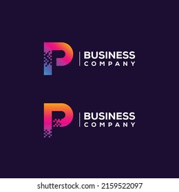 Abstract Letter P Logo design with Pixels Square Shape for Technology and Digital Business Company