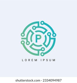 Letra abstracta plantilla de diseño del logotipo P, tecnología, electrónica, digital, conexión de punto cruzado logotipo logotipo logotipo logotipo de vectores