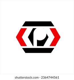 Abstract letter P logo design with arrow sign in hexagon concept.