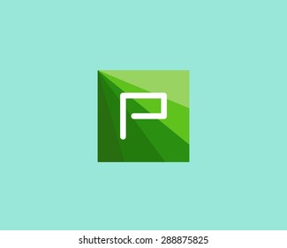 Abstract letter P logo design template. Colorful green leaf global eco vector icon. Modern colorful square symbol