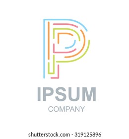 Abstract letter P logo design template,Business,Colorful creative sign,vector icon,lines letters,Typographic elements,Modern type made of concentric lines