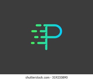 Abstract letter P logo design template.  Dynamic vector unusual line font. Universal fast speed fire moving water quick energy drop icon symbol mark.