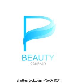 Abstract letter P logo design template with beauty spa salons yoga