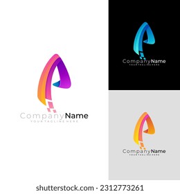 Logotipo de letra abstracta P con tecnología de diseño de píxeles, colorido