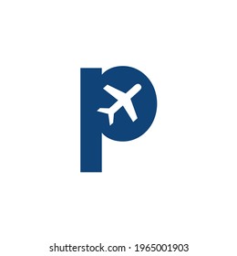 abstract letter p logo and plane vector for travel design