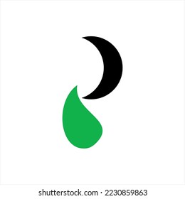 Abstract letter P logo vector design with crescent moon and water drop.