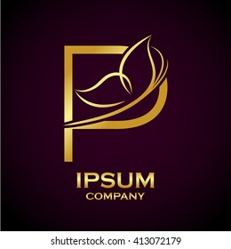 Abstract letter P logo,Butterfly Gold, beauty and fashion logo