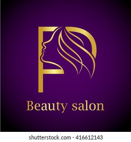 Abstract letter P logo,Gold Beauty salon logo design template